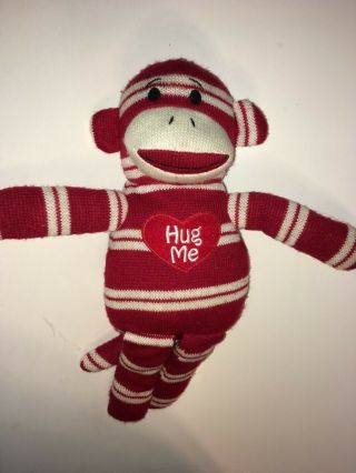 Dan Dee Red And White Hug Me Heart Sock Monkey 15 " Plush Stuffed Animal