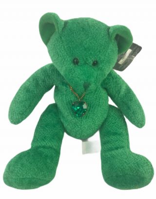 Russ Berrie Bears 6” Plush Of The Month May Green Heart Necklace