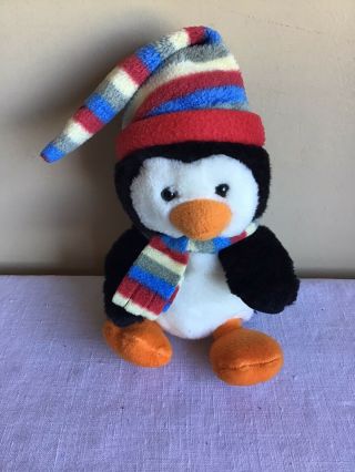 Shining Stars Winter Christmas Penguin With Hat Plush Stuffed Animal Toy 9 " Tall