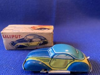 Distler Mighty - Midget Coupe Vintage Tin Windup Toy West Germany Vgc Blue Yellow