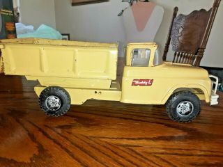 Vintage Buddy L Pressed Steel Tandem Axle Dump Truck Light Yellow 1950 - 60 
