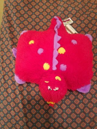 Pillow Pet Pee Wee Red And Purple Dragon Plush Toy 12 " Wide Foldable Kids Plush