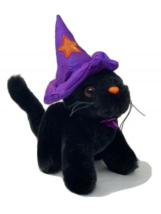 Dan Dee Plush Halloween Black Cat In Purple Hat 6 " Soft Stuffed Animal