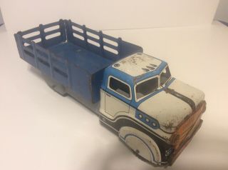 1951 Marx Tin Blue Stake Side Delivery Toy Truck