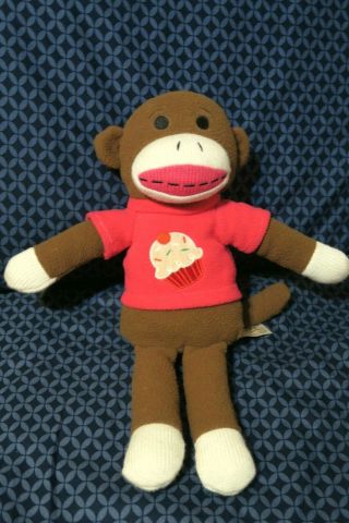 10 " Dan Dee Pink Sock Monkey Sweet Cupcake Shirt Cuddly Cute Plush