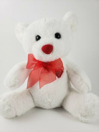 Dan Dee Collectors Choice White Plush Teddy Bear With Glitter Red 7 " Valentine