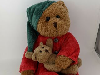 10 " Galerie Plush Teddy Bear In Red Pajamas With Baby Bear