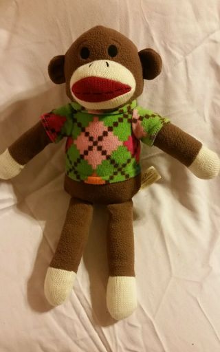 15 " Dan Dee Sock Brown Monkey In Multicolor Sweater Plush Knit And Soft Toy