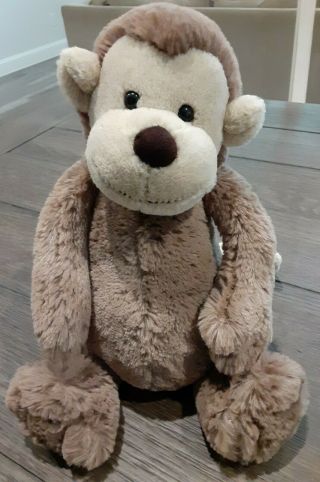 Jellycat Bashful Monkey Brown Tan Soft Plush 12” Medium Stuffed Animal