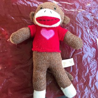 Dan Dee Sock Monkey Knit Red Pink Heart Stuffed Animal Toy Plush 10” Valentine