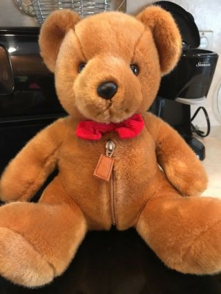 9” Plush Teddy Bear By Russ With Zip Belly Compartmetment.
