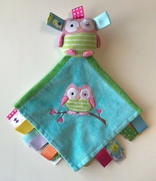 Mary Meyer Owl Taggies Baby Security Blanket Pink Green Blue Plush