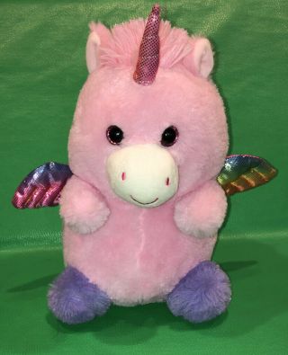 Kellytoy 11” Pink Purple Sparkly Wings Unicorn Pegasus Chunky Chubby Plush