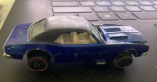 1968 Hot Wheels Mattel Die - Cast Redline Blue Custom Camaro Black Roof Usa