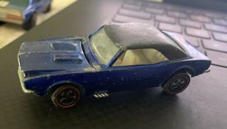 1968 Hot Wheels Mattel Die - Cast Redline Blue Custom Camaro Black Roof USA 2