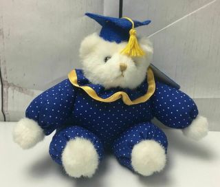 Vintage Russ Caress Soft Pets Teddy Bear Plush With Blue Graduation Cap