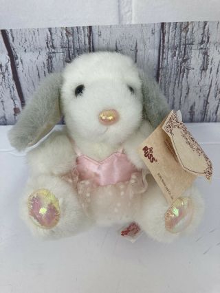 White Vintage Russ Berrie Bunny Rabbit Plush With Pink Tutu,  Tags Still Attached