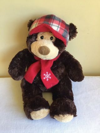 Hugfun International Winter Scarf Brown Teddy Bear Plush Stuffed Animal Toy 16 "