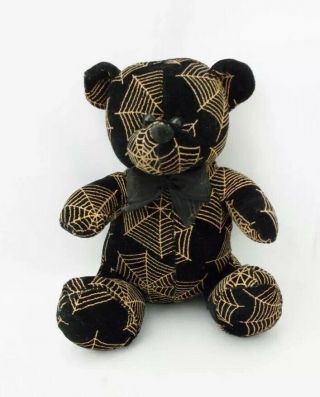 Black Bear Halloween Spider Web Gold Design By Toy Factory - 9 " Plush Toy Spooky