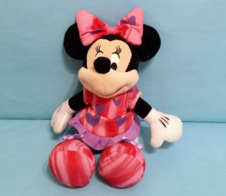 Disney Minnie Mouse Plush Stuffed Animal Toy 9 " Pink W/ Purple Hearts Just Play