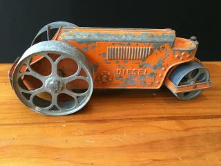 Vintage Hubley Diesel 480 Steam Roller Kiddie Toy Diecast Metal Orange