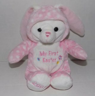 9 " 2008 Walmart My First Easter Hooded Pink White Polka Dotted Bunny Rabbit 8