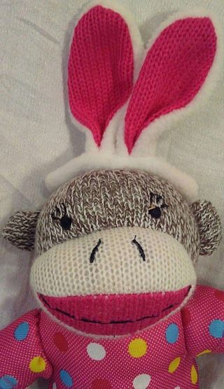 Sock Monkey Pink Polka Dot Dan Dee Bunny Ears Plush Stuffed Soft Toy Girl Ape 2