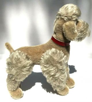 Vintage Unmarked German Steiff Snobby Dog Poodle Mohair Fully Jointed Red Collar