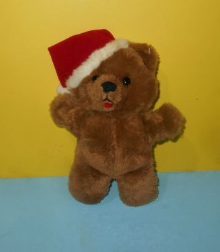 Christmas Small 10 " Tall N Santa Hat Vintage 1984 Dakin Stuffed Plush Teddy Bear