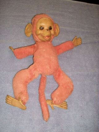 Vintage 17 " Tall Stuffed Monkey With Rubber Face Feet Hands