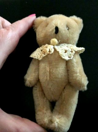 Vintage Antique Small Tiny Mini Miniature Mohair Wool Bear Ivory Button Bead