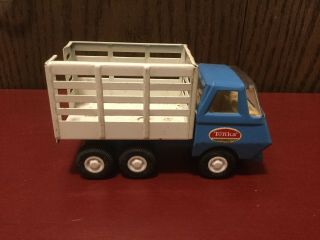 Vintage Tonka Mini Stake Bed Dump Truck Blue And White 1970’s 5.  5” Long.