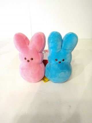 Peeps Plush 6 " Blue And Pink Bunny Rabbit Stuffed Animal Easter