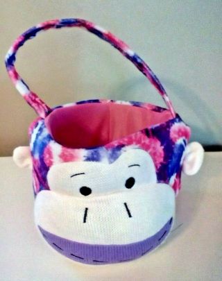 Dan Dee Sock Monkey Stuffed Plush Pink Purple 10 " Basket