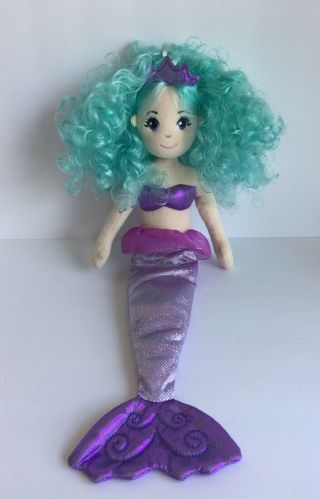 Aurora Sea Sparkles Soft Plush Mermaid Turquoise Hair,  Purple Suit