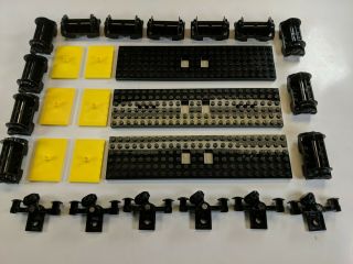 3 Lego Train Bases 6 X 24 Black With Train Wheels & Buffers Magnets