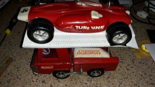 Vintage Buddy L Turbine Transporter Racecar Hauler With Race Car