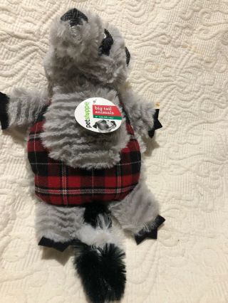 Dan Dee Plush 7” Dog Toy Squeaker Raccoon Plaid Gray Petshoppe