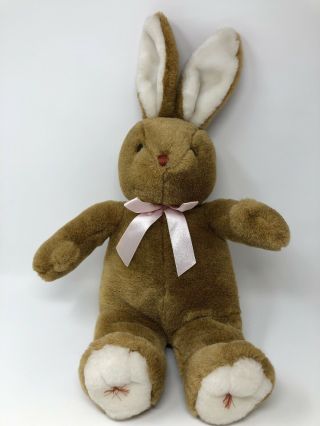 Bunny Rabbit Chrisha Playful Plush 1988 Light Brown White Pink Ribbon Stuffed
