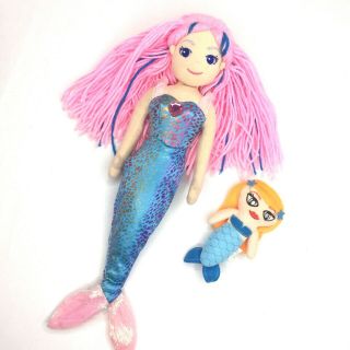 Aurora Mermaid 18 " Nixie - Medium Sea Sparkles Soft Plush Pink Hair Blue Tail