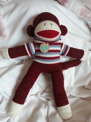 Dan Dee Sock Monkey 18 " Plush Red White Blue Striped Shirt Stuffed Animal Toy