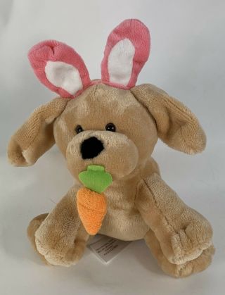 Animal Adventure Brown Puppy Dog Lab Carrot Easter Pink Bunny Ears Plush Toy A15