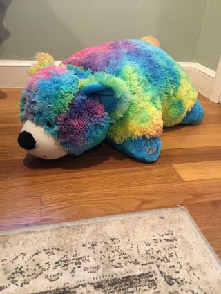 Pillow Pets Rainbow Peaceful Bear Peace Sign Plush Stuffed Animal 18”