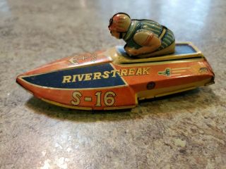 Rare Vintage 1950s Hadson Riverstreak S - 16 Tin Speed Racing Boat W Driver Japan