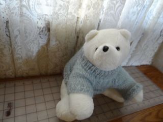 Bath & Body 10 " White Polar Bear Plush In Blue Cable Knit Sweater