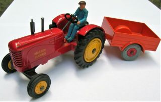 1963 " Massey Harris " Tractor & Trailer By Dinky Toys (england) Diecast,  2 Ea.
