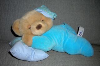Aa Sleeping Blue Bear With Pillow In Pajamas Hat 12 Inch Long Smoke