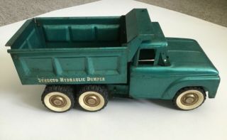 Vintage Structo Hydraulic Dumper Dump Truck Teal Green Pressed Steel Toy