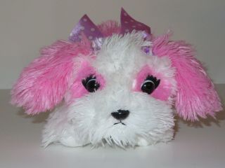 Aurora Maddy Shaggy Puppy Dog Pink White Plush Stuffed Animal Toy 13 " Purple Bow