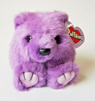 Puffkins Violet Purple Beanie Bear Stuffed Plush Animal